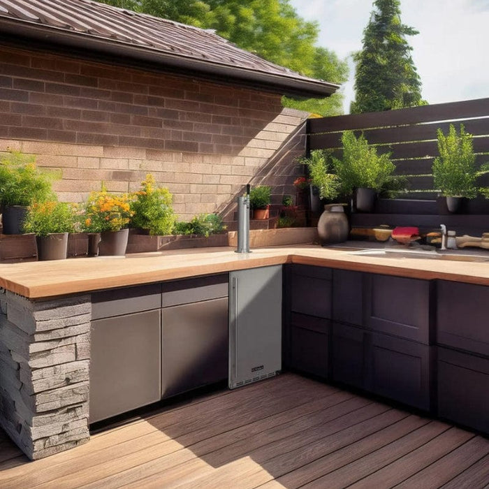 Kegerator built into an outdoor bar area