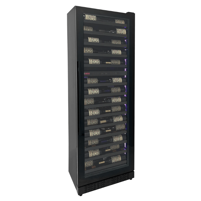 Allavino - Reserva Series 67 Bottle 71 Tall Dual Zone Right Hinge Black Shallow Wine Refrigerator Console - Front view of wine refrigerator