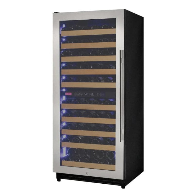 Allavino 119 Bottle 55" Tall Dual Zone Left Hinge Stainless Steel Wine Refrigerator - front view with door closed