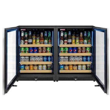 Allavino Reserva Series, Stainless Steel, Side-by-Side Beverage Center - doors open with beverages inside