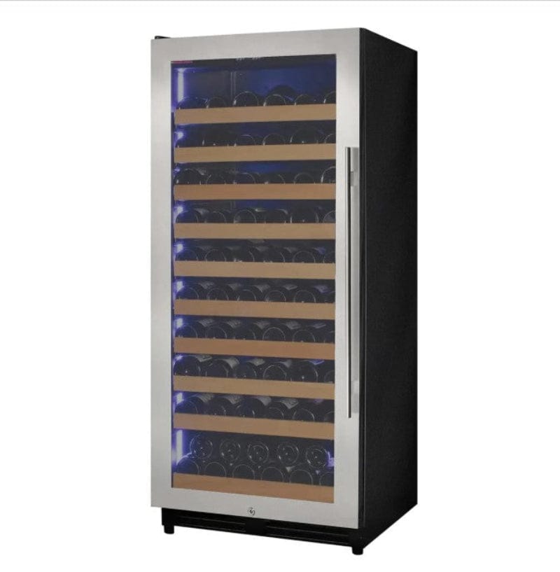 Allavino Reseva Series 119 Bottle 55" Tall Single Zone Left Hinge Stainless Steel Wine Refrigerator - front and side view