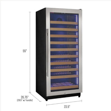 Allavino Reserva Series 119 Bottle 55" Tall Single Zone Right Hinge Stainless Steel Wine Refrigerator - dimensions of fridge