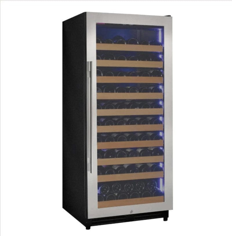 Allavino Reserva Series 119 Bottle 55" Tall Single Zone Right Hinge Stainless Steel Wine Refrigerator - front and side view