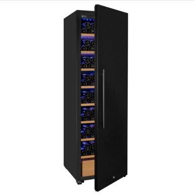 Allavino 76.5" Tall Single Zone Wine Vault with Solid Black Right Hinge Door - front view with door part open