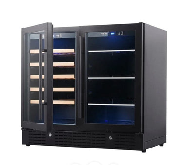 Black wine and beverage cooler with glass doors