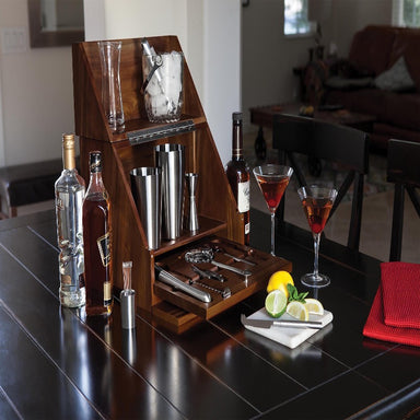 Legacy Madison Acacia Tabletop Bar Set - tabletop bar with drinks