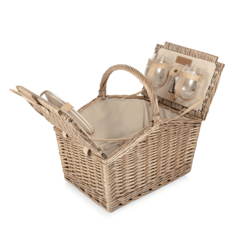 Picnic Time Piccadilly Picnic Basket - Natural Canvas - double lid open showing interior