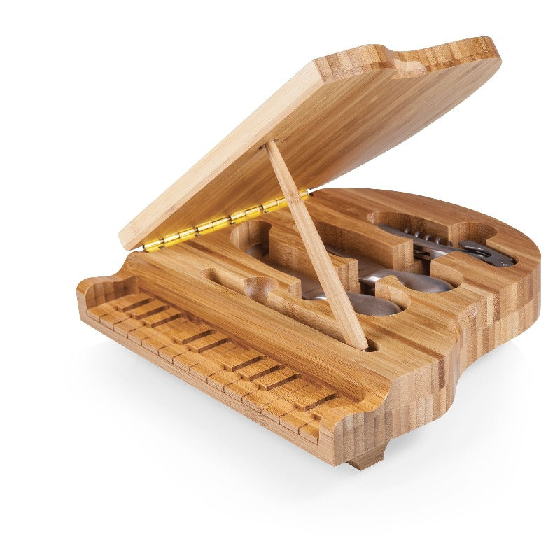 Toscana Piano Cheese Cutting Board & Tools Se - lid up tools inside