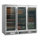 53 Inch Heating Glass 3 Door Large Beverage Refrigerator - front view with cans and bottles inside