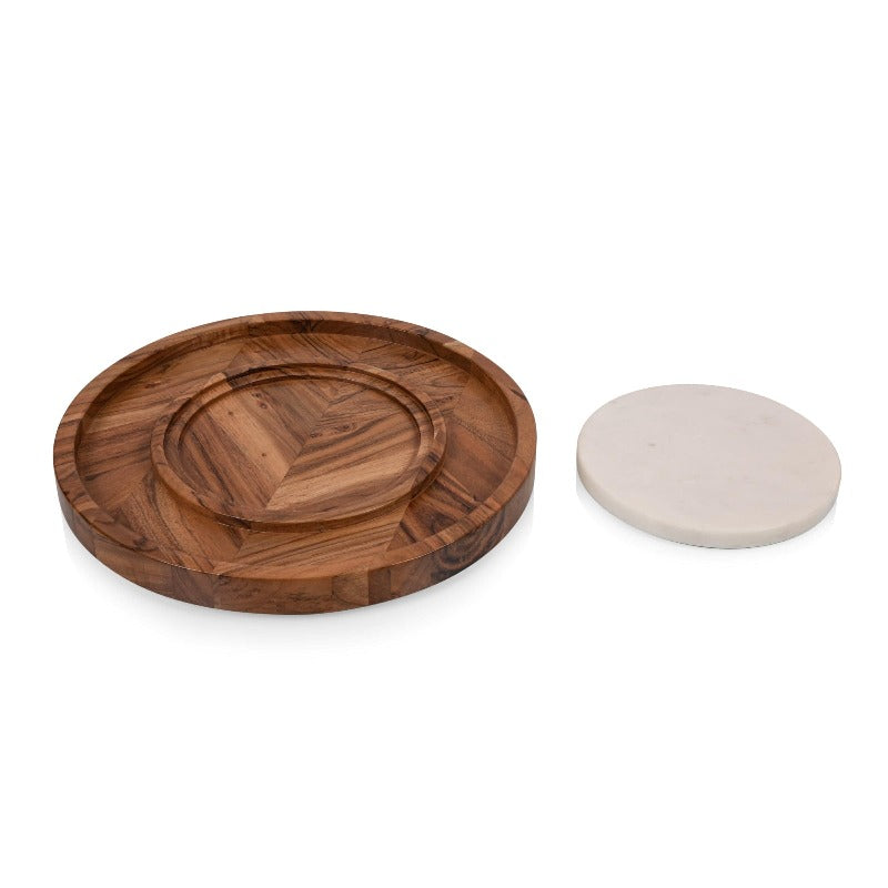 Toscana Isla Serving Platter with Marble Cheeseboard Insert - two pieces separately