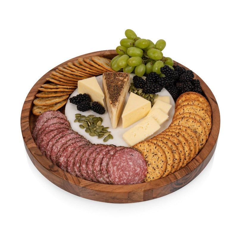 Toscana Isla Serving Platter with Marble Cheeseboard Insert - cheese and appetizers on board