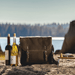 ADVENTURE WINE TOTE - on beach with bottles of wine and portable table with cheese