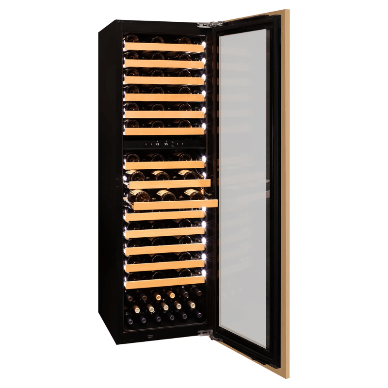 Allavino 101 Bottle Dual Zone Panel Ready Wine Refrigerator - Open view of wine refrigerator