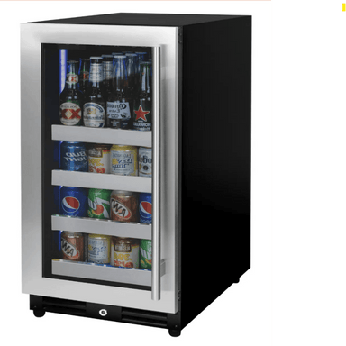 Allavino 15" Wide Reserva Beverage Center, Stainless Front Shelves, Left Hinge, door closed and front view