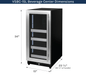 Beverage center dimensions labeled Allavino 15" Wide Reserva Beverage Center, Stainless Front Shelves, Left Hinge with dimensions labeled