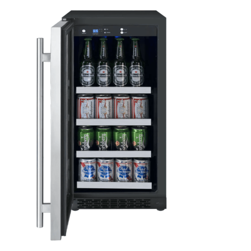 Allavino 15" Wide FlexCount II Tru-Vino Stainless Steel Left Hinge Beverage Center, SS, LHH - with door open