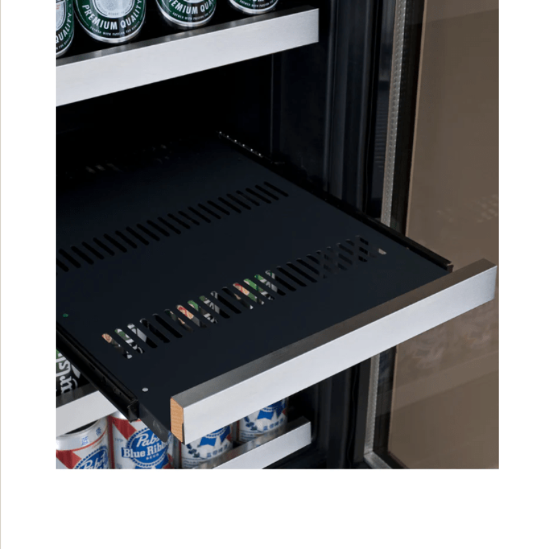 Allavino 15" Wide FlexCount II Tru-Vino Stainless Steel Left Hinge Beverage Center, SS, LHH - shelf putted out