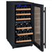 Allavino 15" Wide FlexCount II Tru-Vino Technology 30 Bottle Dual Zone Black Wine Refrigerator - front view with door open and bottles on shelves