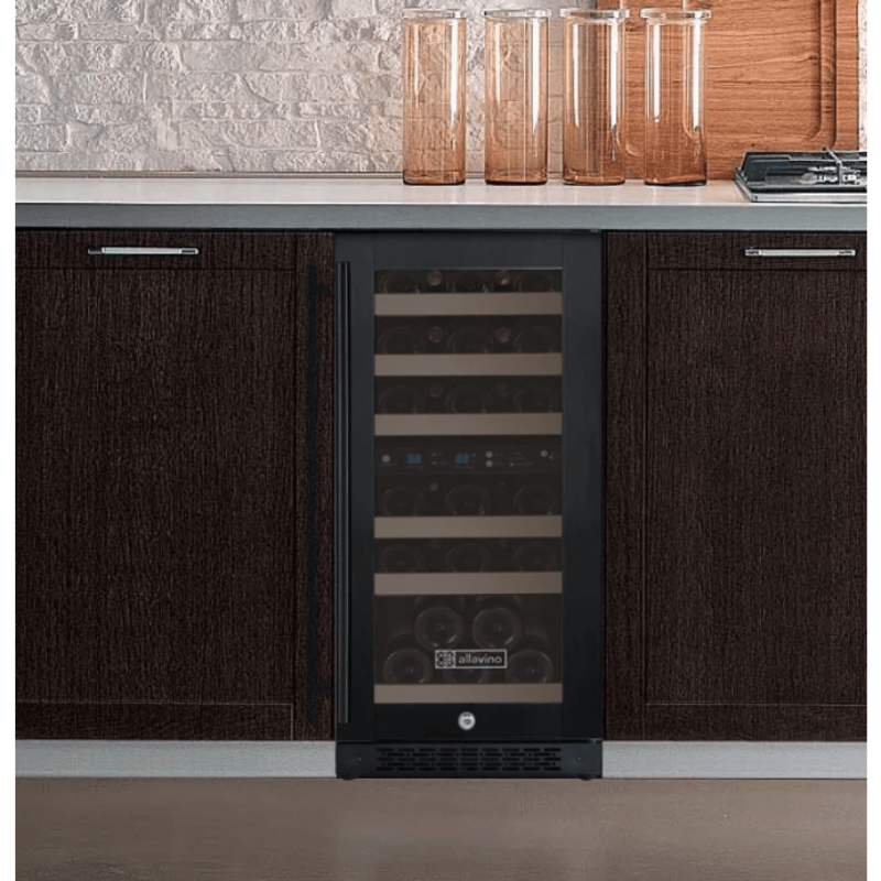 Allavino 15" Wide FlexCount II Tru-Vino Technology 30 Bottle Dual Zone Black Wine Refrigerator - built in under a cabinet