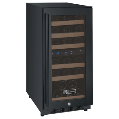 Allavino 15" Wide FlexCount II Tru-Vino Technology 30 Bottle Dual Zone Black Wine Refrigerator - front view