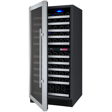 Allavino 24 Wide FlexCount II Tru-Vino 121 Bottle Dual Zone Stainless Steel Left Hinge Wine Refrigerator - Front view of Wine Refrigerator