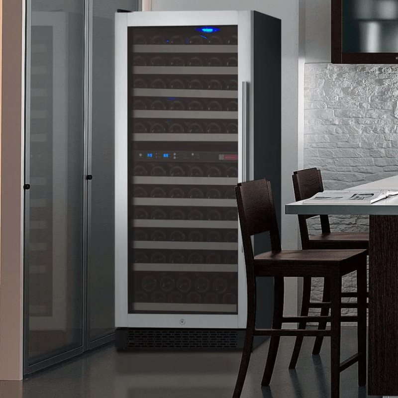 Allavino 24 Wide FlexCount II Tru-Vino 121 Bottle Dual Zone Stainless Steel Left Hinge Wine Refrigerator - Perfect placing in the kitchen