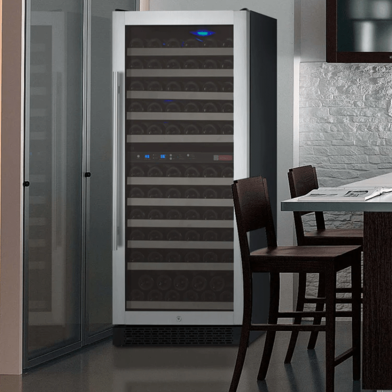 Allavino 24 Wide FlexCount II Tru-Vino 121 Bottle Dual Zone Stainless Steel Right Hinge Wine Refrigerator -  Perfect to put in the kitchen