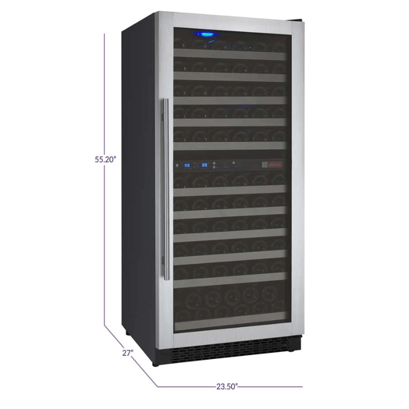 Allavino 24" Wide FlexCount II Tru-Vino 121 Bottle Dual Zone Stainless Steel Right Hinge Wine Refrigerator - Dimensions of wine refrigerator