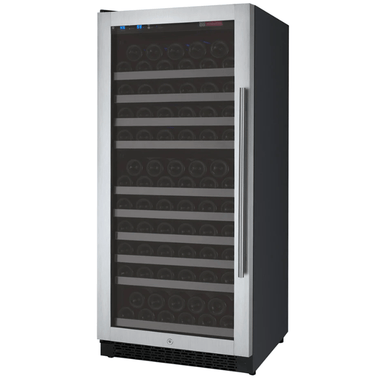 Allavino 24" Wide FlexCount II Tru-Vino 128 Bottle Single Zone Stainless Steel Left Hinge Wine Refrigerator - Front view of wine refrigerator