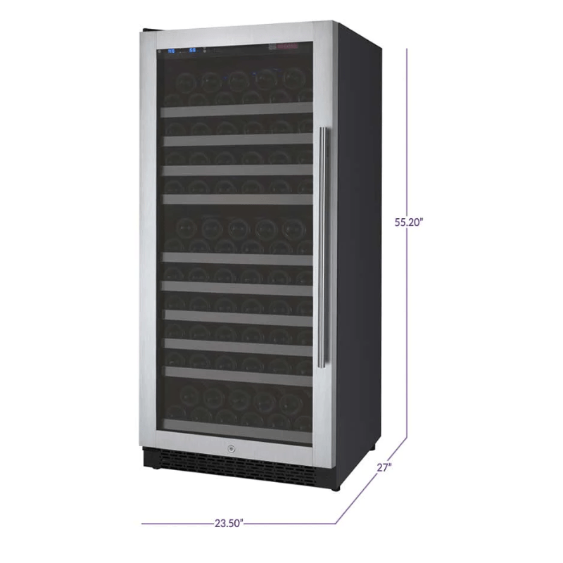 Allavino 24" Wide FlexCount II Tru-Vino 128 Bottle Single Zone Stainless Steel Left Hinge Wine Refrigerator - Dimensions of wine refrigerator