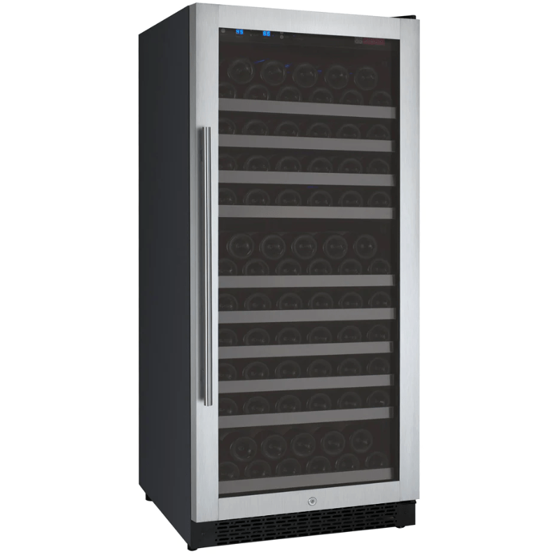 Allavino 24 Wide FlexCount II Tru-Vino 128 Bottle Single Zone Stainless Steel Right Hinge Wine Refrigerator - Front view of wine refrigerator