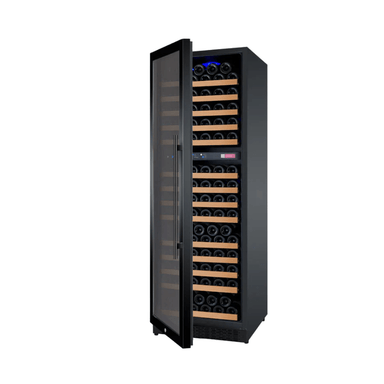 Allavino 24 Wide FlexCount II Tru-Vino 172 Bottle Dual Zone Black Left Hinge Wine Refrigerator - Open view of wine refrigerator