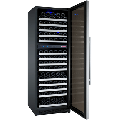 Allavino 24 Wide FlexCount II Tru-Vino 172 Bottle Dual Zone Stainless Steel Right Hinge Wine Refrigerator - Open view of wine refrigerator