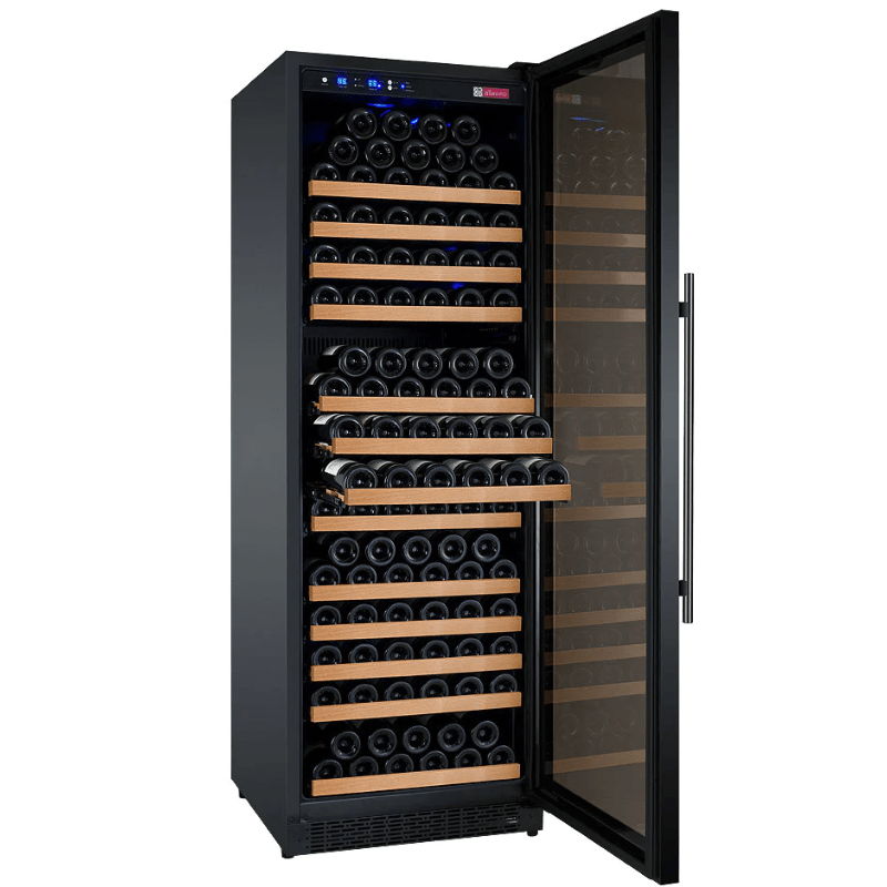 Allavino 24 Wide FlexCount II Tru-Vino 177 Bottle Single Zone Black Right Hinge Wine Refrigerator - Open view of wine refrigerator