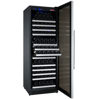 Allavino 24 Wide FlexCount II Tru-Vino 177 Bottle Single Zone Stainless Steel Right Hinge Wine Refrigerator - Open view of wine refrigerator