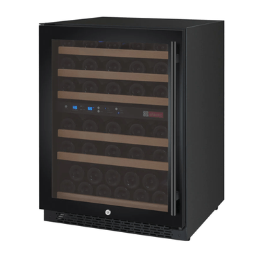 Allavino 24 Wide FlexCount II Tru-Vino 56 Bottle Dual Zone Black Left Hinge Wine Refrigerator - Front view of wine refrigerator