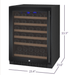 Allavino 24" Wide FlexCount II Tru-Vino 56 Bottle Single Zone Black Left Hinge Wine Refrigerator - dimensions of wine fridge