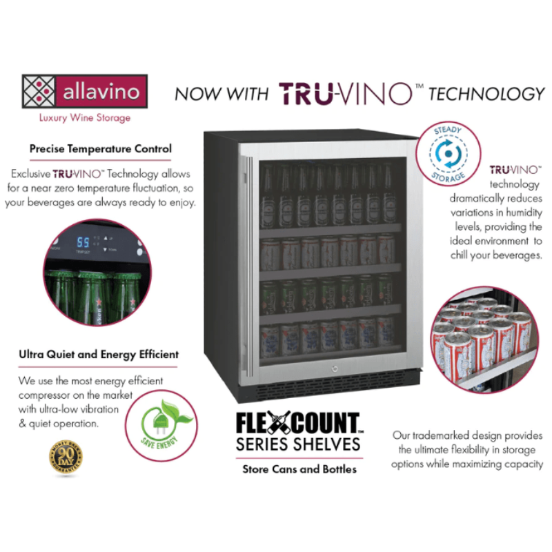 Allavino 24" Wide FlexCount II Tru-Vino Stainless Steel Right Hinge Beverage Center - TruVino technology