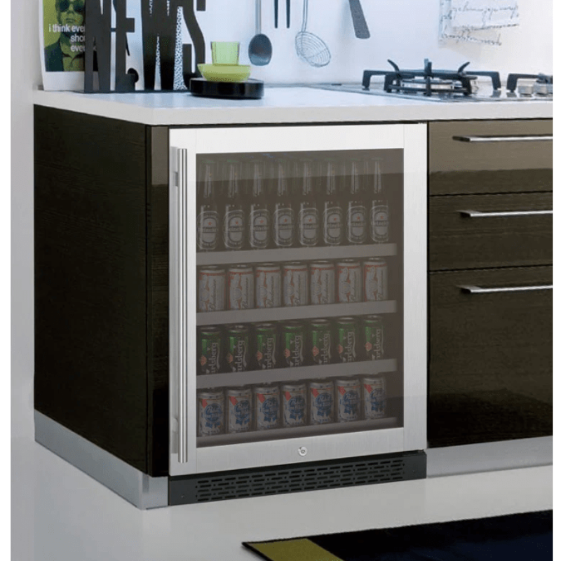 Allavino 24" Wide FlexCount II Tru-Vino Stainless Steel Right Hinge Beverage Center - built into counter of modern kitchen