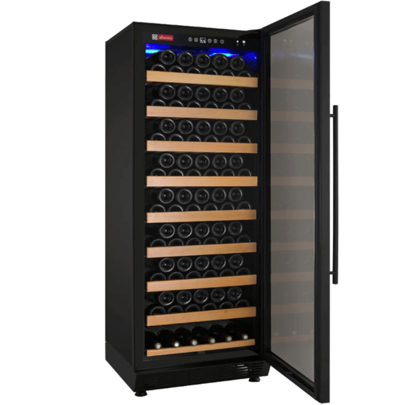 Allavino 24" Wide Vite II 99 Bottle Black Single Zone Wine Refrigerator - front view with door open