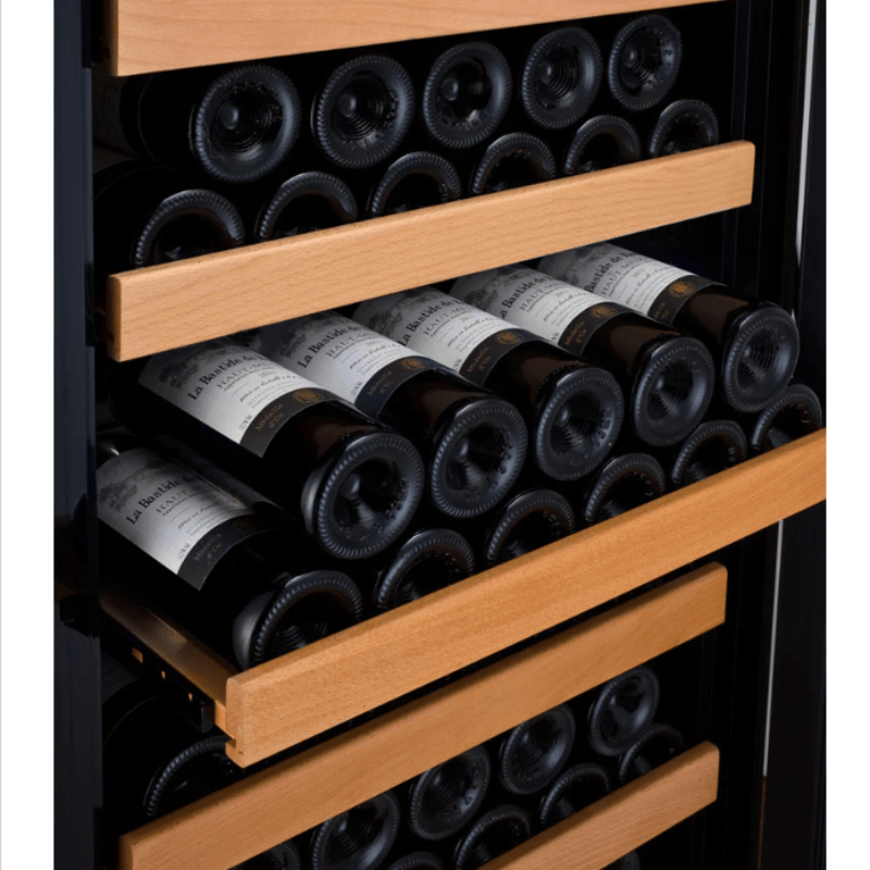 Allavino 24" Wide Vite II 99 Bottle Stainless Single Zone Wine Refrigerator- wine bottles on shelves