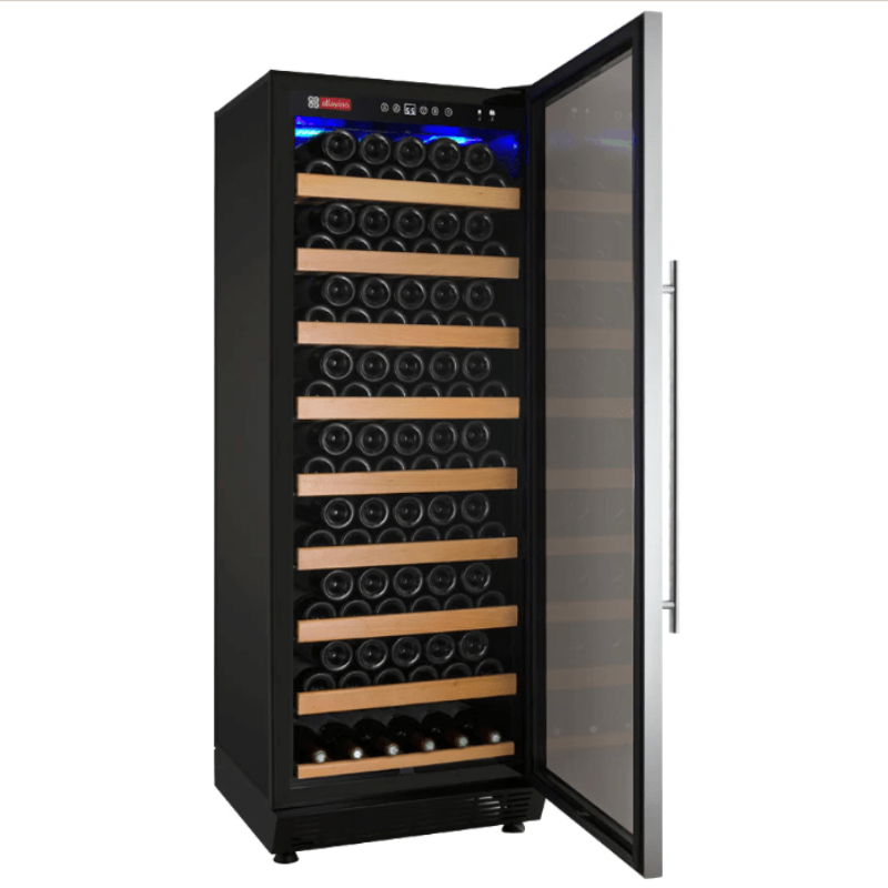 Allavino 24" Wide Vite II 99 Bottle Stainless Single Zone Wine Refrigerator - front view with door open