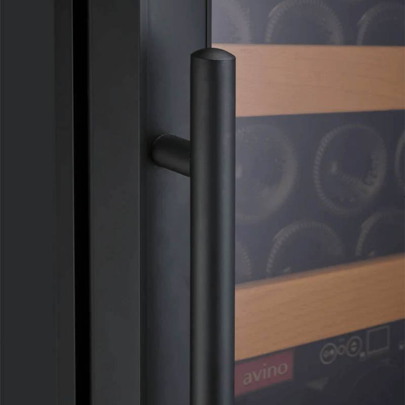 Allavino 24 Wide Vite II Tru-Vino 99 Bottle Dual Zone Black Right Hinge Wine Refrigerator - Handle bar of wine refrigerator