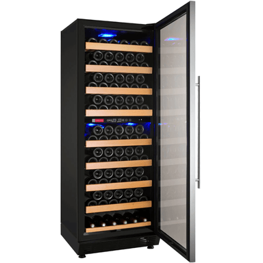 Allavino 24 Wide Vite II Tru-Vino 99 Bottle Dual Zone Stainless Steel Right Hinge Wine Refrigerator - Open view of wine refrigerator