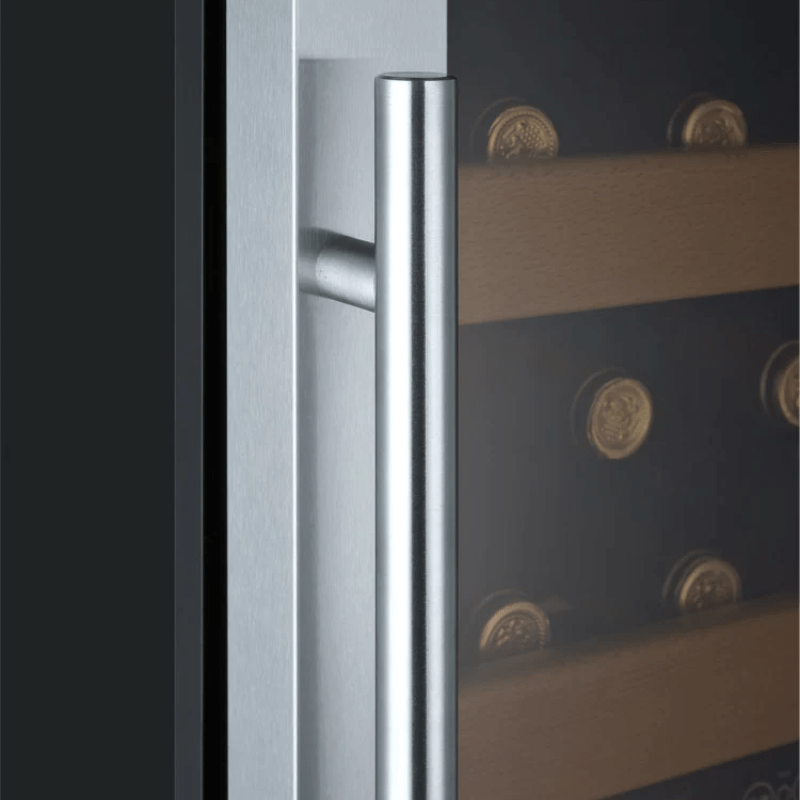 Allavino 24 Wide Vite II Tru-Vino 99 Bottle Dual Zone Stainless Steel Right Hinge Wine Refrigerator - Handle bar of wine refrigerator