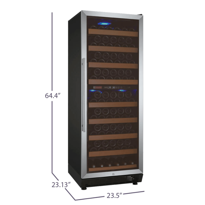 Allavino 24 Wide Vite II Tru-Vino 99 Bottle Dual Zone Stainless Steel Right Hinge Wine Refrigerator - Dimensions of wine refrigerator