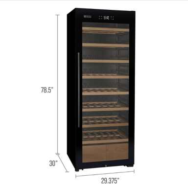 Allavino 29" Wide 248 Bottle Single Zone Black Glass Right Hinge Wine Refrigerator with Display Shelving - dimensions of wine fridge