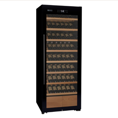 Allavino 29" Wide 248 Bottle Single Zone Black Glass Right Hinge Wine Refrigerator with Display Shelving - front view