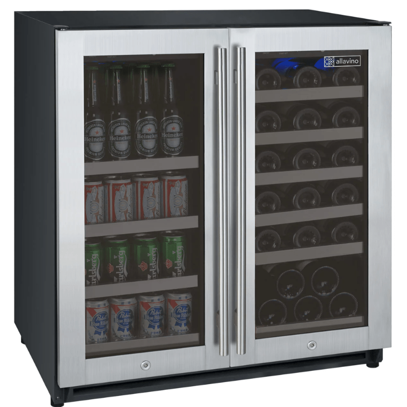 Allavino 30 Wide FlexCount II Tru-Vino 30 Bottle88 Can Dual Zone Stainless Steel Built-In Wine RefrigeratorBeverage Center - Front view of wine refrigerator