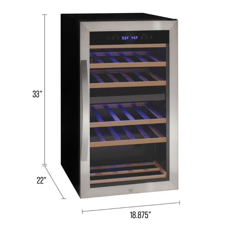 Allavino Cascina Series 28 Bottle Dual Zone Freestanding Wine Cooler Refrigerator with Stainless Steel Door - Dimensions of wine refrigerator